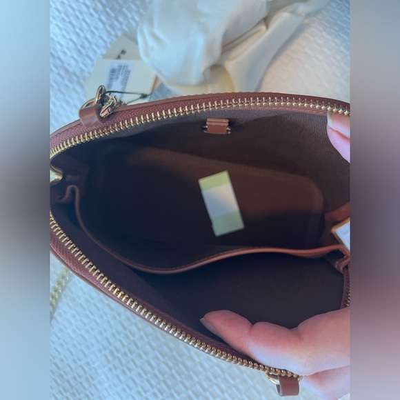 NWT Sandro Marron Brown Small Canvas Leather Logo Chain Strap Crossbody Bag - Picture 15 of 16